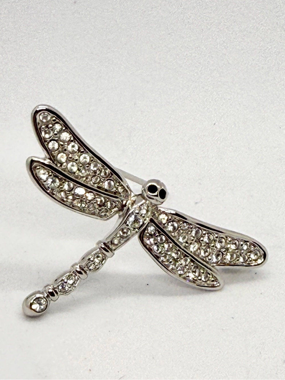 Swarovski Retired Crystal Dragonfly Brooch Rhodium Plated Signed Swan Logo